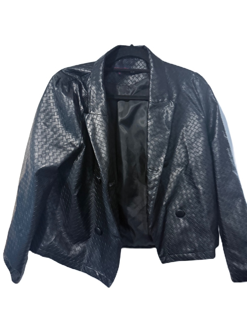 Madison & Park m Woven Faux Leather Black Women's Blazer Jacket